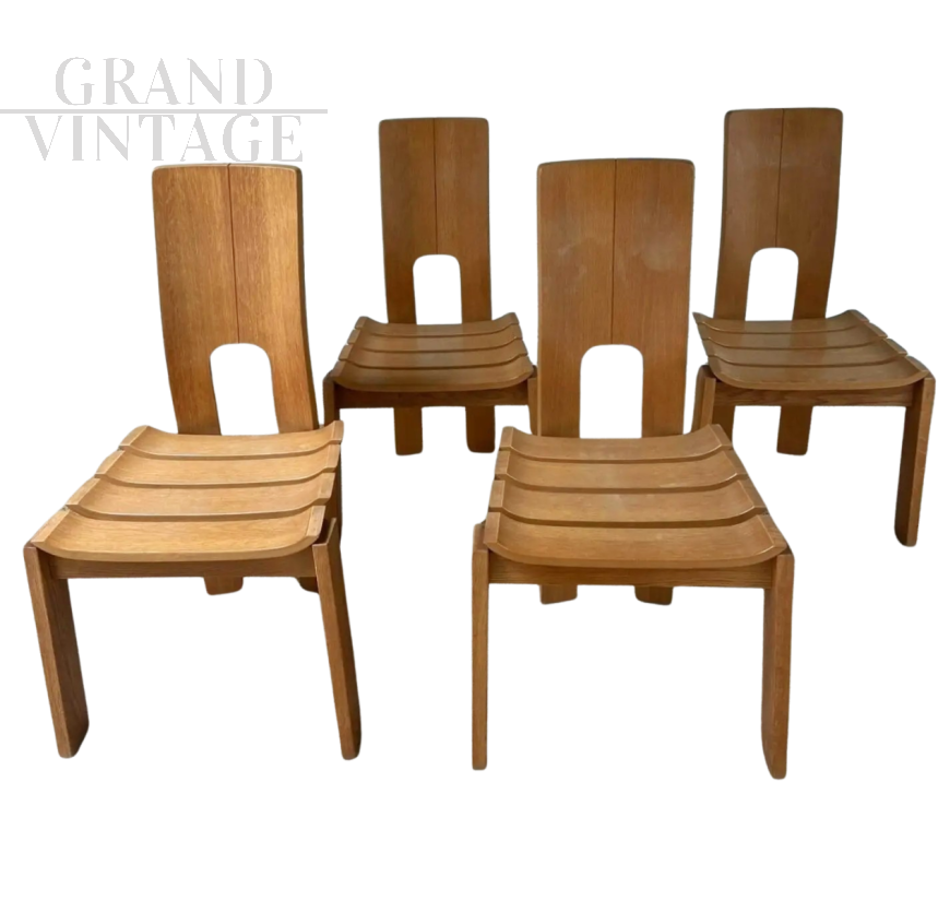 Set of 4 Scandinavian chairs in solid elm