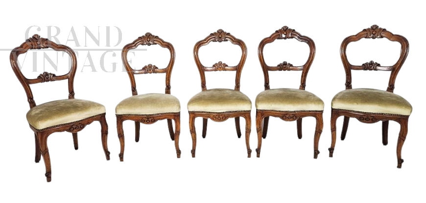 Set of 5 Louis Philippe style wooden chairs, 1960s