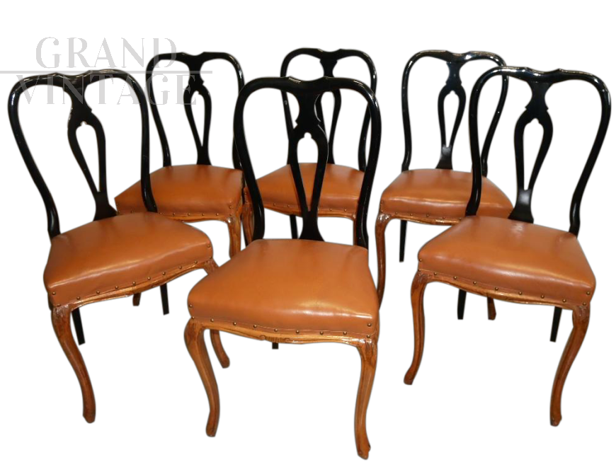 Set of 6 Chippendale style upholstered 50's chairs