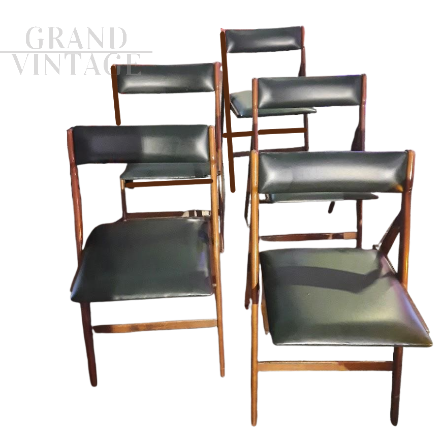 Set of 6 Eden chairs by Gio Ponti for Reguitti in green leather