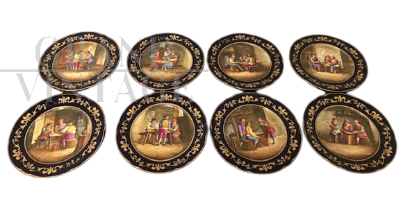 Set of 8 18th century Sèvres ceramic plates with scenes and characters
