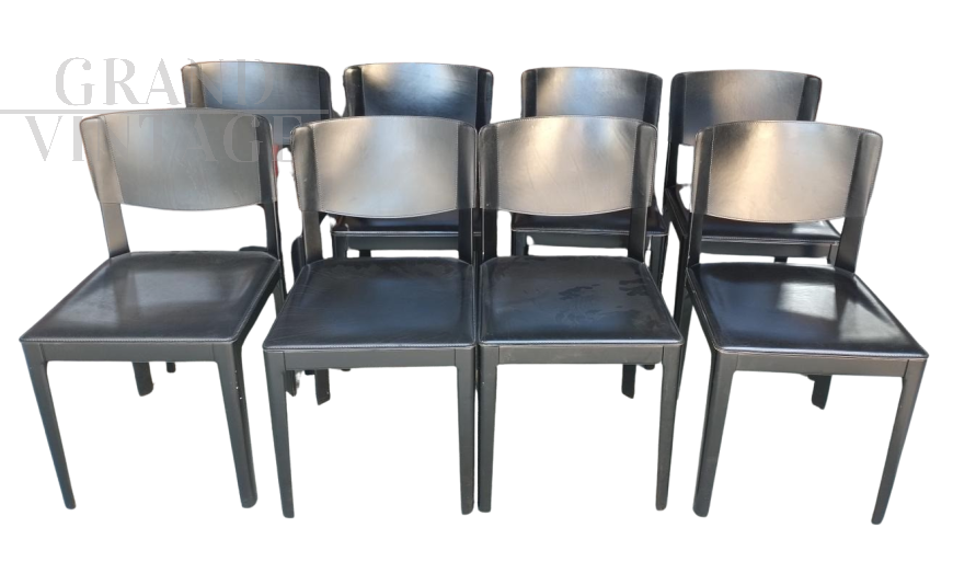 Set of 8 chairs by Matteo Grassi in black leather