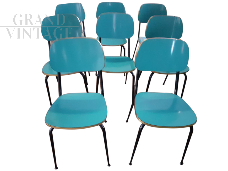 Set of 8 vintage 60s chairs in formica and brass