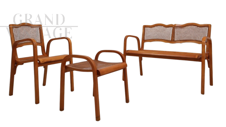 Vienna straw bench sofa and armchair set from the 1940s