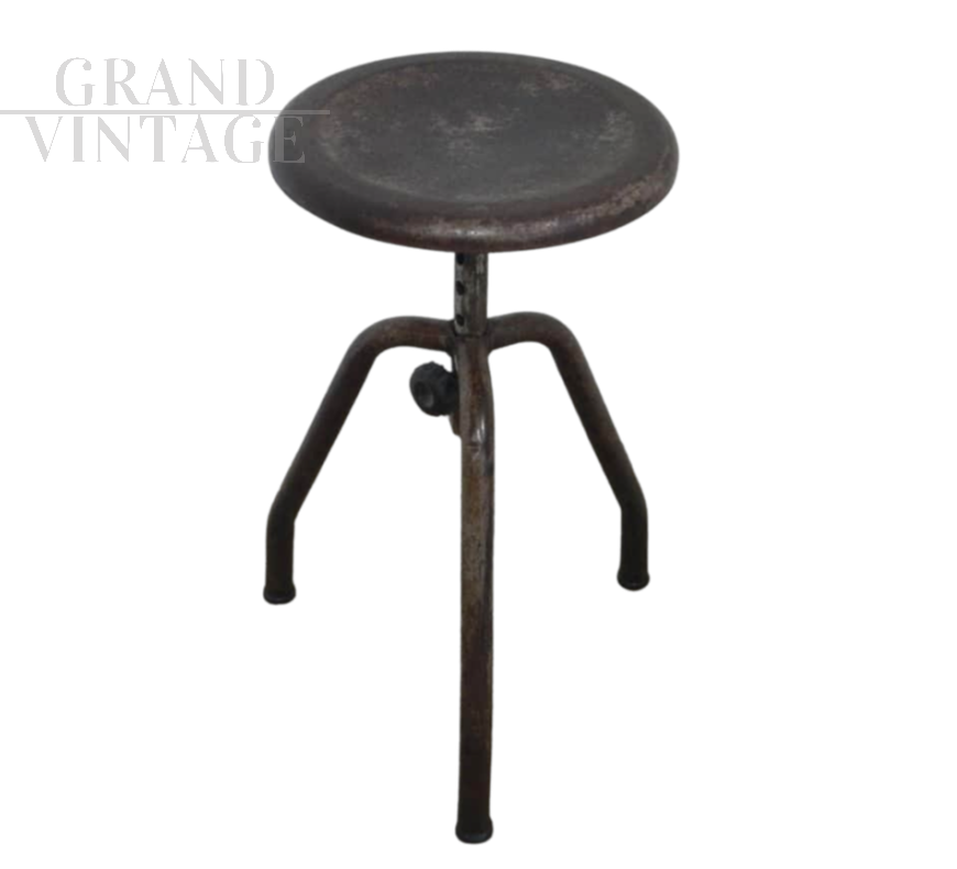 Industrial three-legged workshop stool, 1950s
