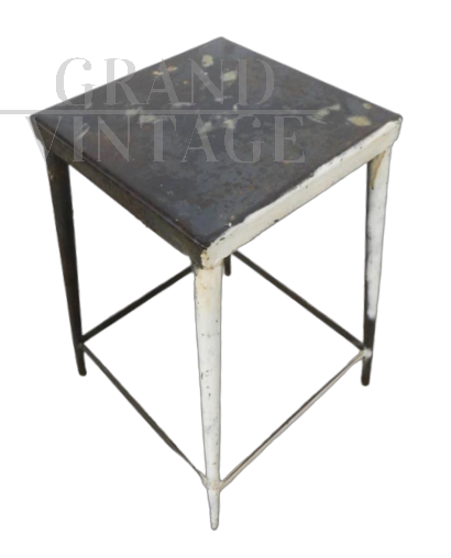 Industrial iron workshop stool with footrest