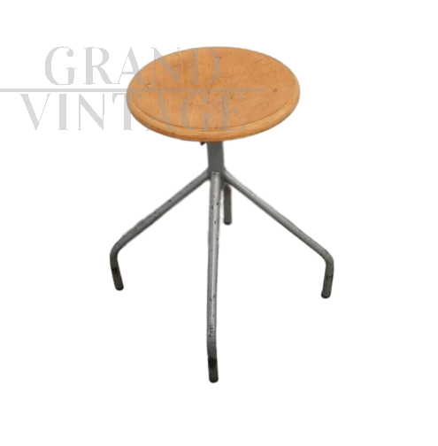 Vintage industrial adjustable stool with 4 feet, 1970s