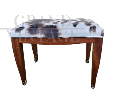 Vintage low stool in wood and animalier velvet             
                            
                            
                            