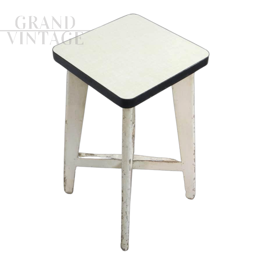 Vintage stool in fir and white formica, 1950s