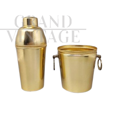 Shaker with ice bucket in golden aluminum, Italy 1960s