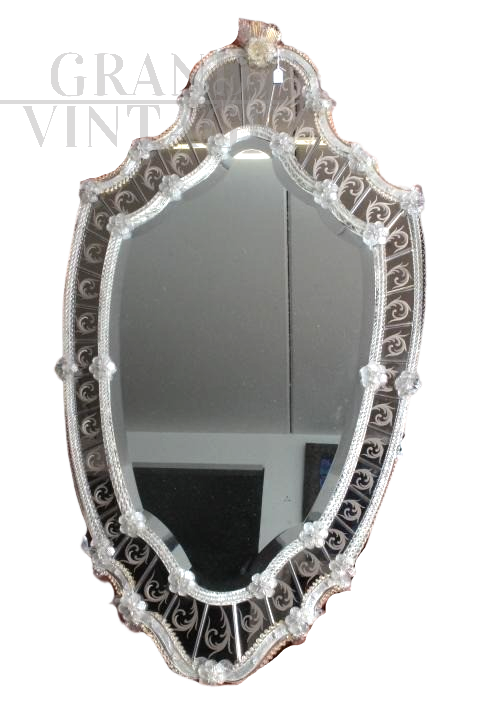 1950s mirror with gilded artistic glass frame   