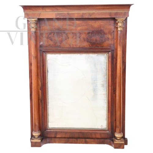 Antique Empire fireplace mirror in walnut, early 19th century