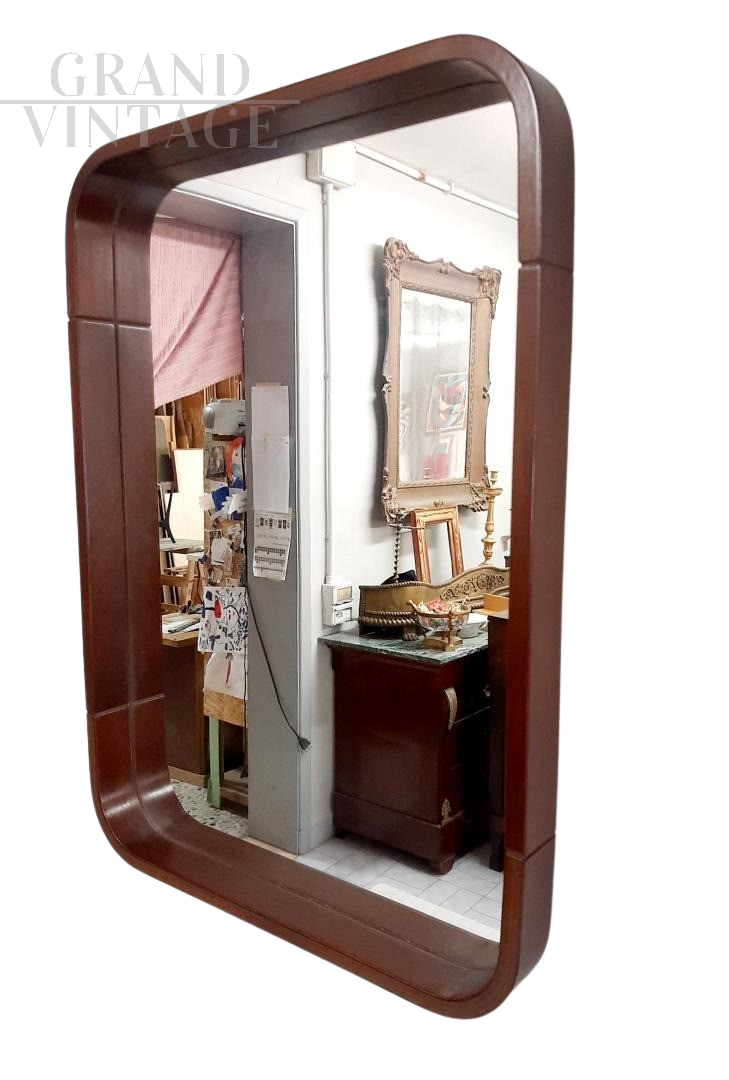 Vintage wooden tray wall mirror from the 1970s      