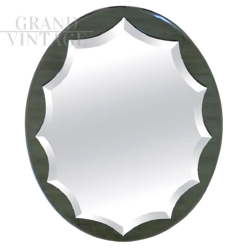 Oval beveled mirror in smoked glass, Italian design from the 1960s