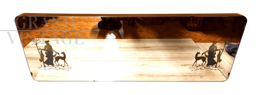 Horizontal Art Deco vintage mirror with print