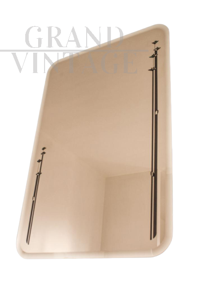 1950s smoked glass mirror with liberty decorations