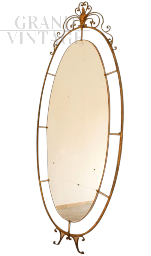 Art deco oval mirror in brass, Italy 1940s