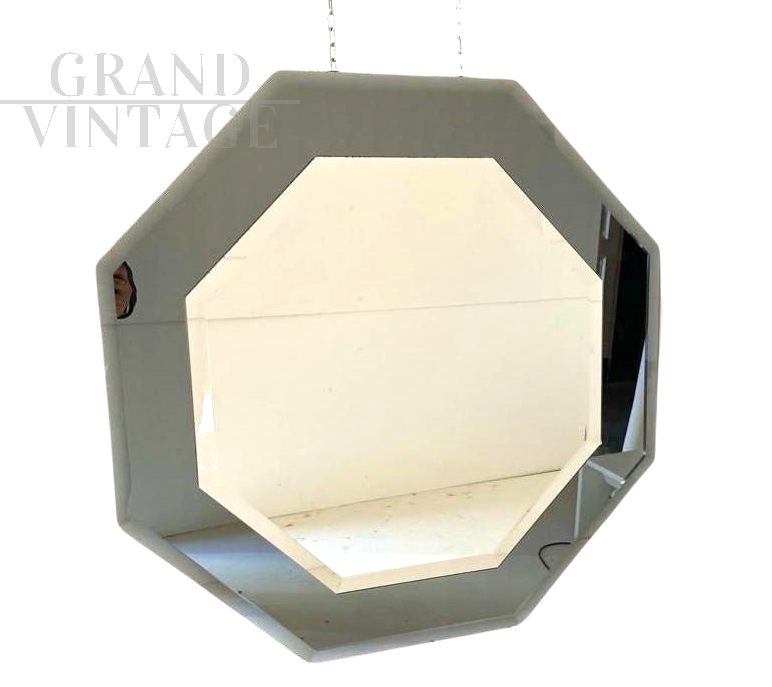 Vintage octagonal mirror with double beveled glass, Italy 1960s