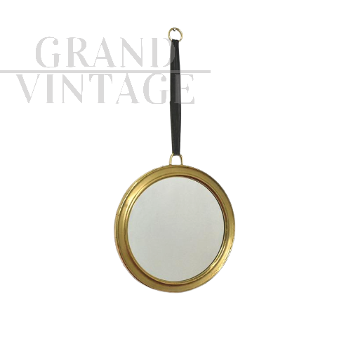 1950s vintage round mirror in brass