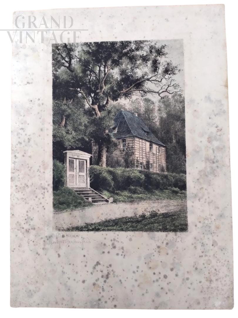 Antique color print with country house