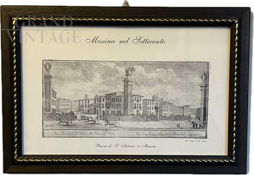 Antique print with Piazza Sant'Antonio in Messina, Italy 18th century