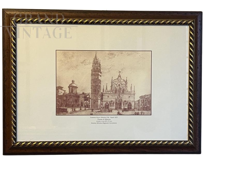 Print with Messina cathedral     