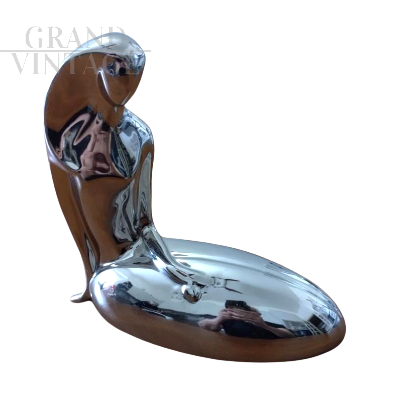 Vintage silver ceramic mermaid figurine