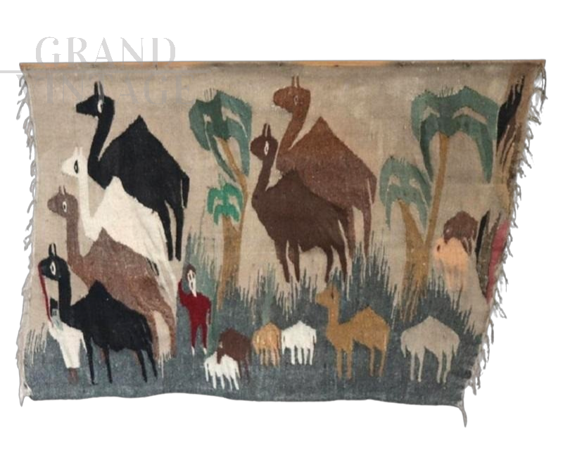 Handmade 1950s Egyptian wall carpet, 95 x 140 cm