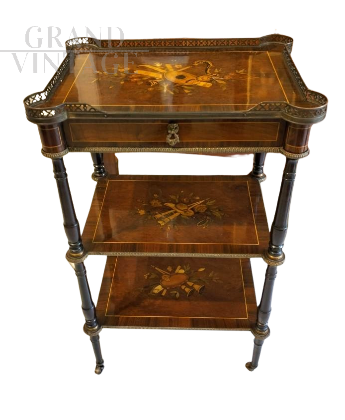 Antique Napoleon III coffee table with three tops 