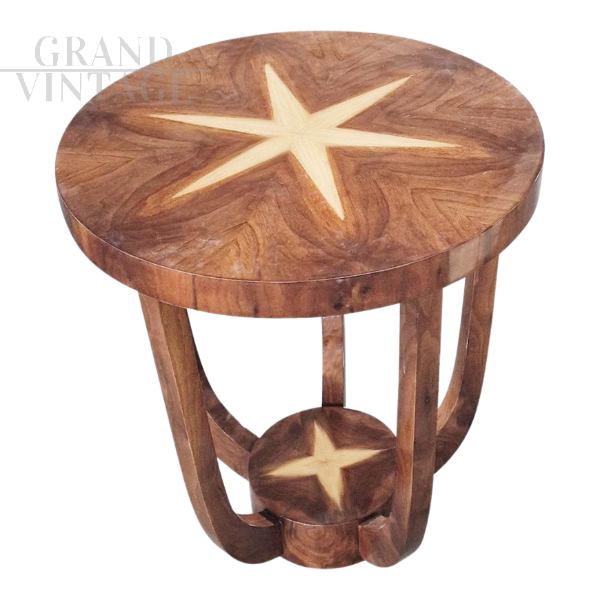 Low round coffee table in Art Deco style with star                    
                            
                            