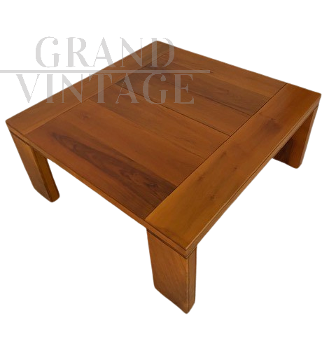 Vintage square living room coffee table in Italian walnut wood