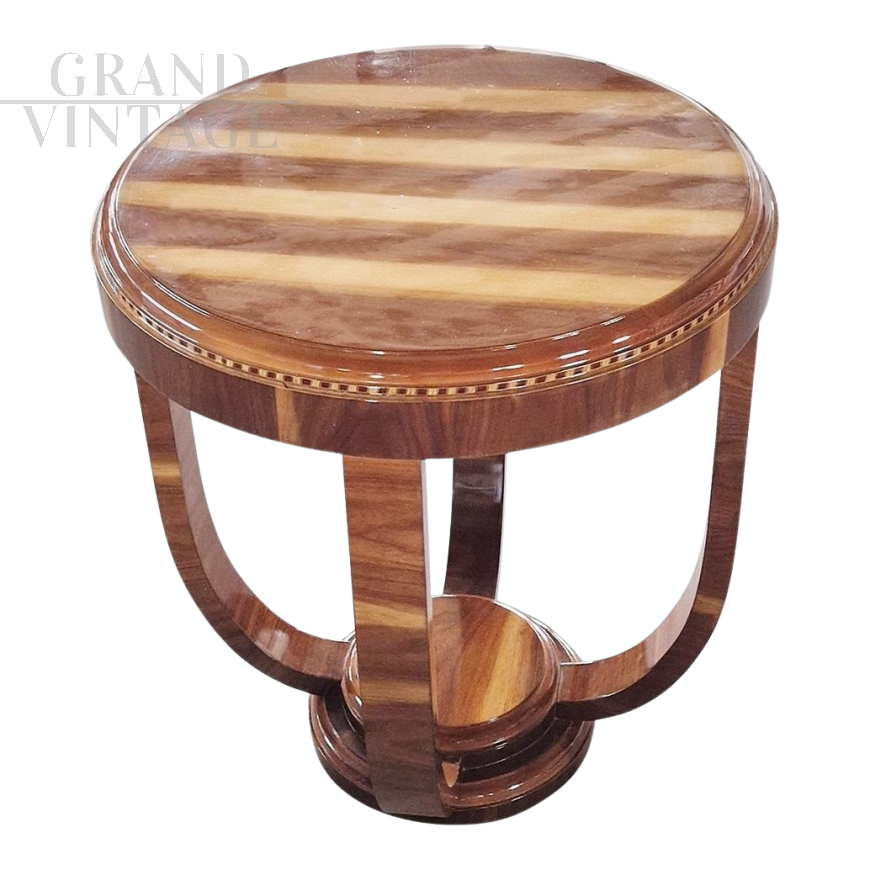Round Art Deco style coffee table in striped wood             