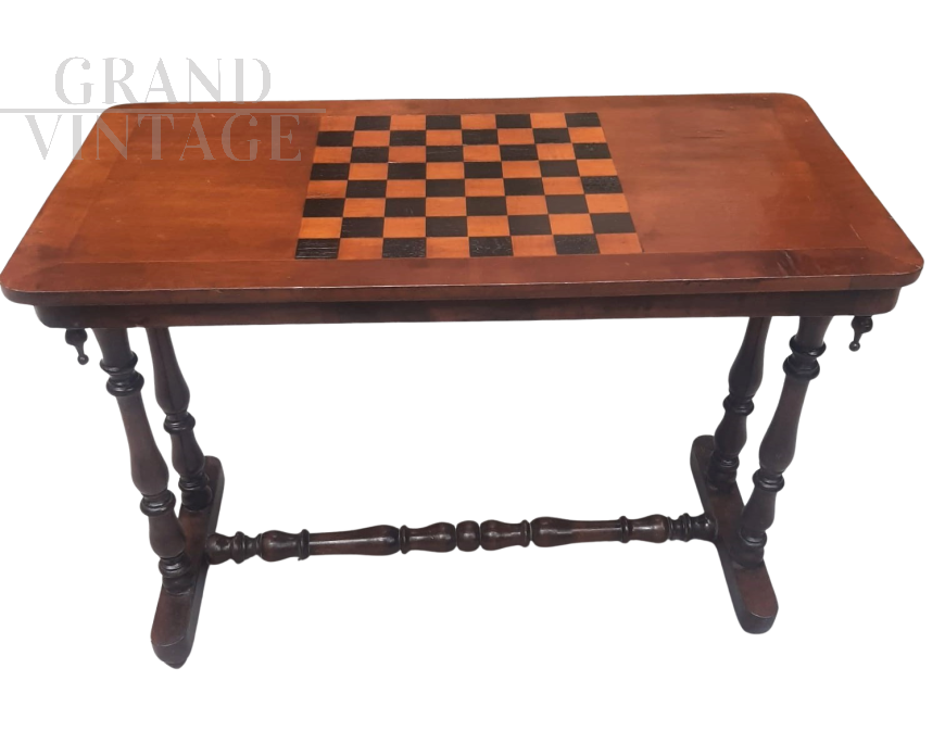 Antique Victorian chessboard side table
