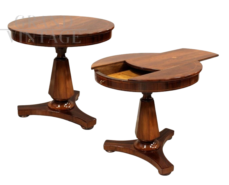 Antique Charles X side table in inlaid walnut, Italy 19th century