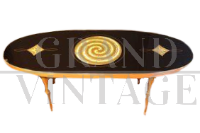 Black and gold oval coffee table, Italian design from the 70s          