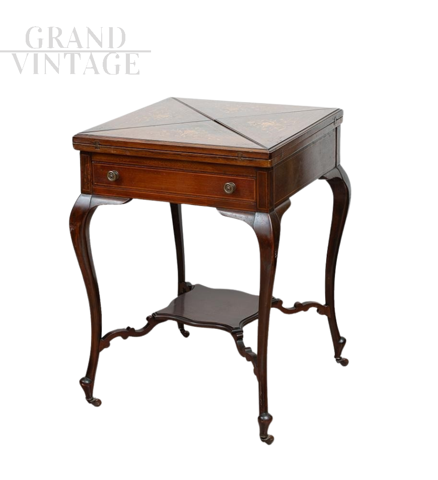 Antique English Edwardian foldable handkerchief game table
