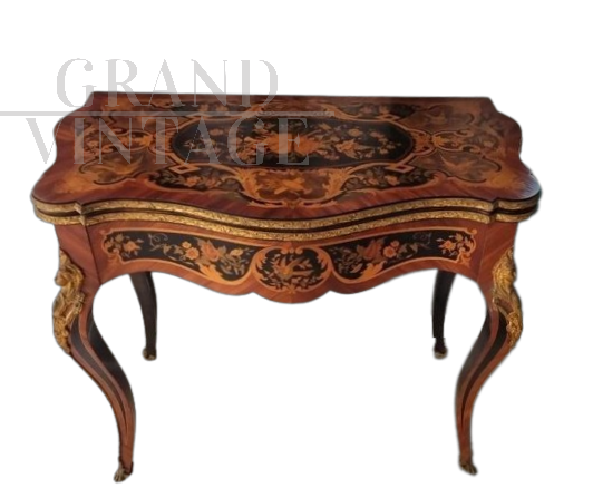 Antique Napoleon III marquetry game table