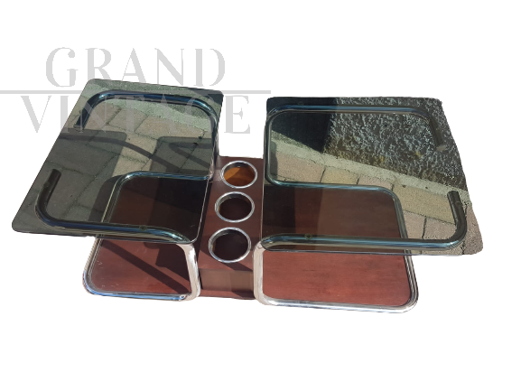 Vintage coffee table with bottle holder and glass top