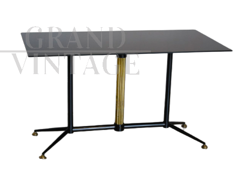 Coffee table in black glass, brass and iron, Italy 1950s
