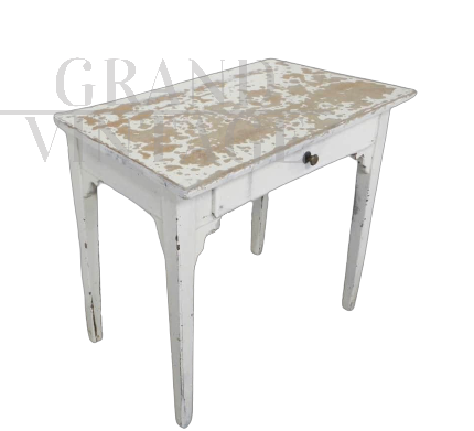Vintage white wooden small table with drawer