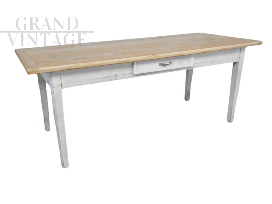 Vintage kitchen table in white lacquered fir wood, 1970s