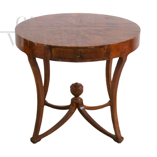 Antique circular table with two drawers, 19th century