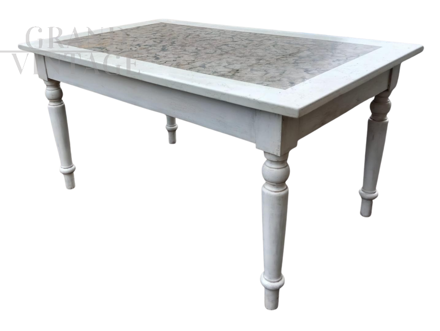 Antique table with two-tone marble top