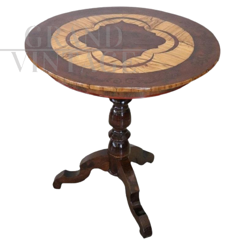 Finely inlaid antique living room table, mid 19th century