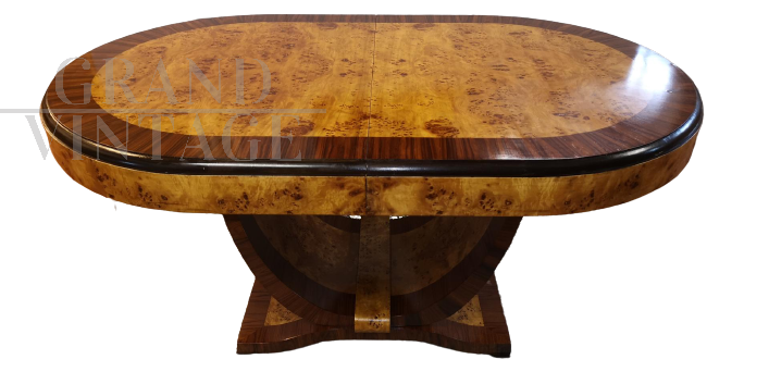 Extendable art deco oval table in birch briar