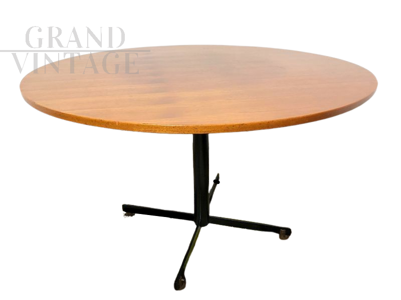 Vintage round table with teak top, 1960s