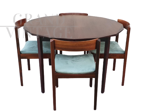 Vintage table and 4 chairs in rosewood, Dino Cavalli for Tredici srl, Pavia, 1970s