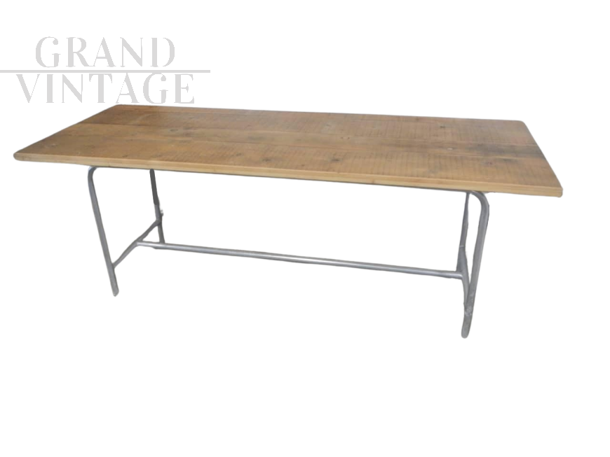 Vintage fir table on aluminum base, 1960s