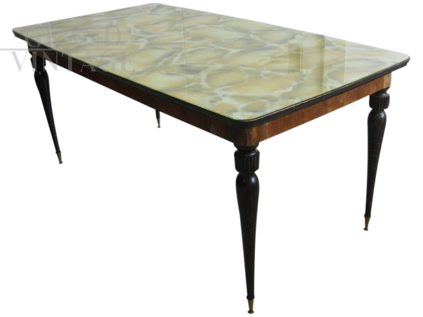 1960s rectangular vintage table with marbled glass top