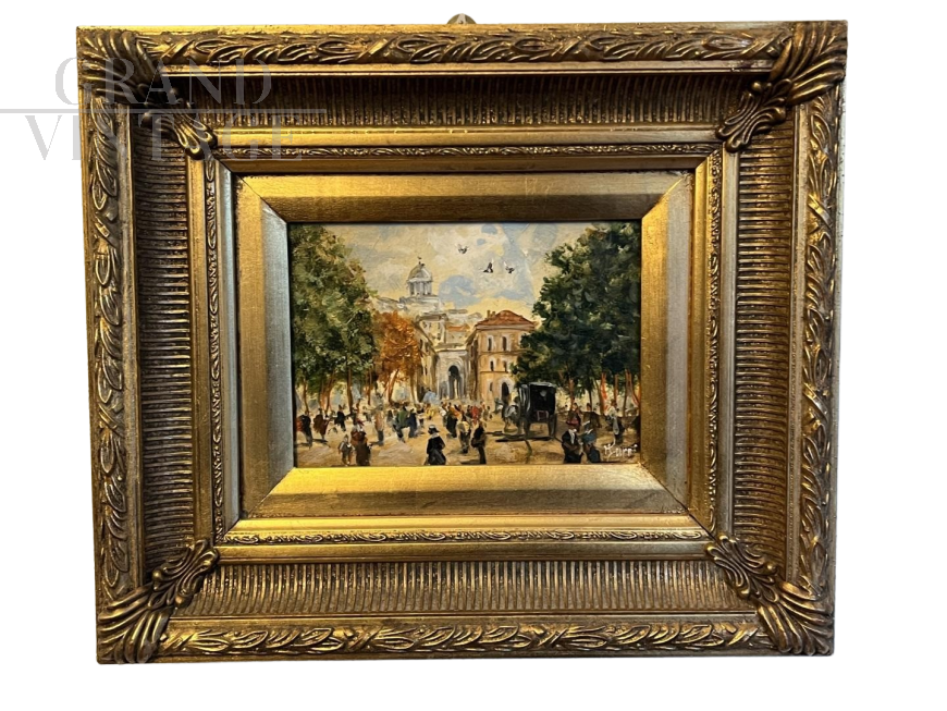 Turri - Painting of an Italian city, oil on panel from the 20th century